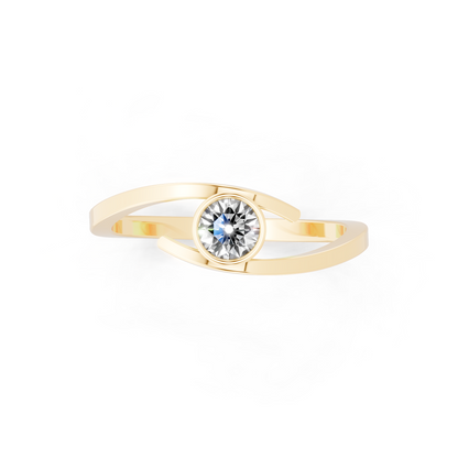 Yellow Gold Tone Spiral Open Ring - Modern Solitaire Statement with White Sparkle