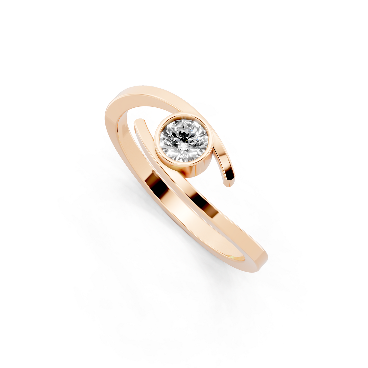 Rose Gold Tone Spiral Open Ring - Modern Solitaire Statement with White Sparkle