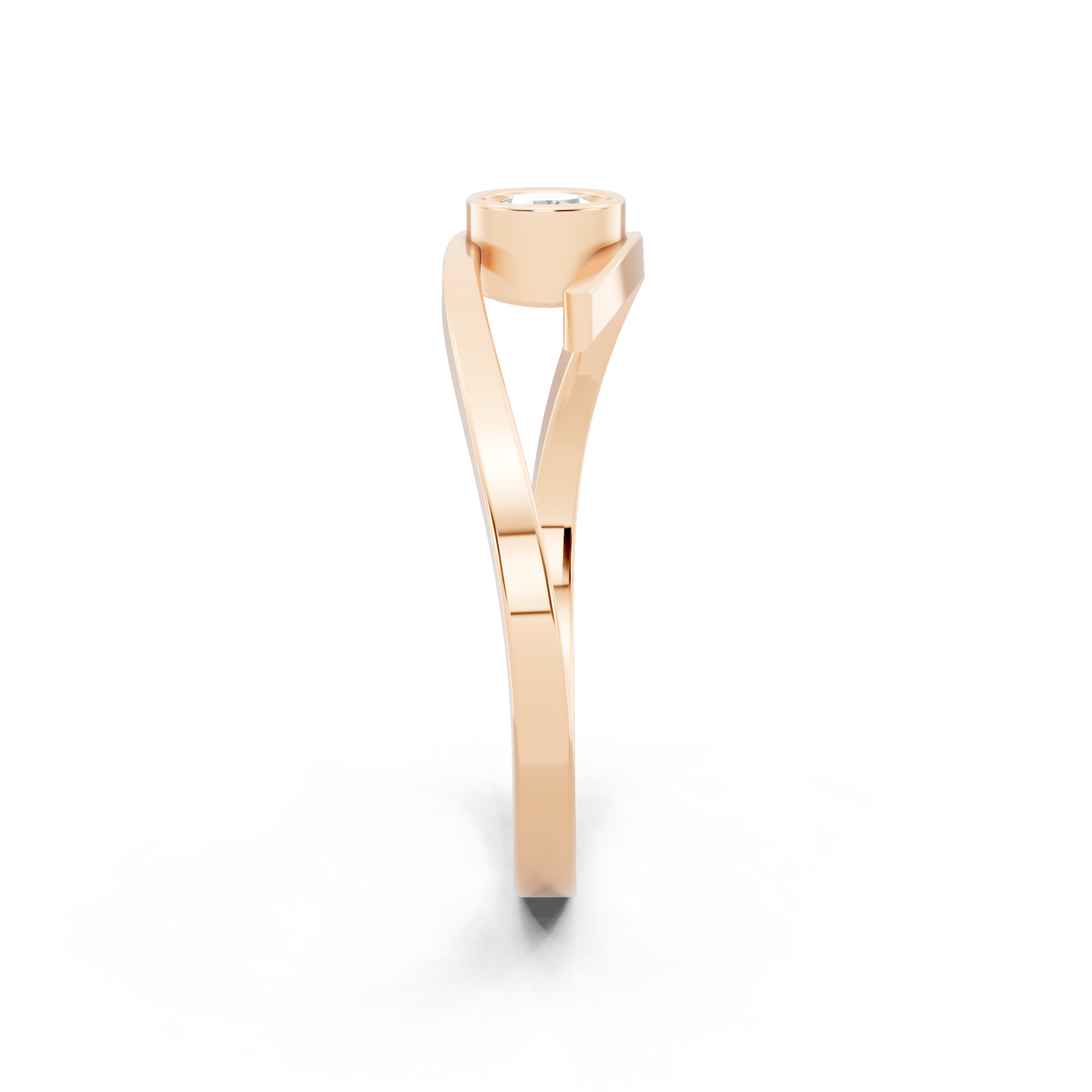 Rose Gold Tone Spiral Open Ring - Modern Solitaire Statement with White Sparkle