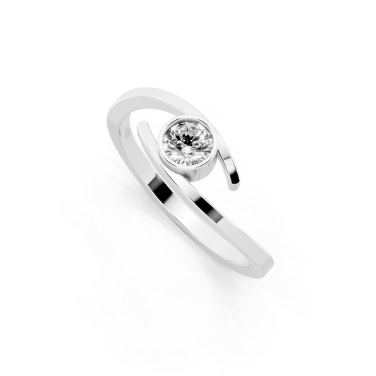 White Gold Tone Spiral Open Ring - Modern Solitaire Statement with White Sparkle