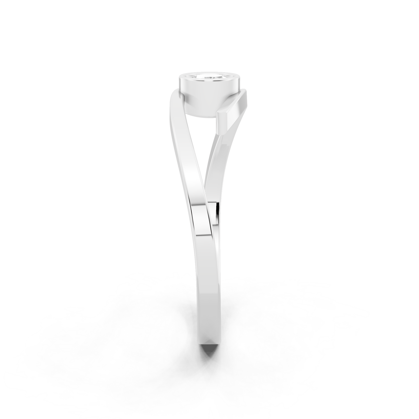 White Gold Tone Spiral Open Ring - Modern Solitaire Statement with White Sparkle