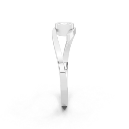 White Gold Tone Spiral Open Ring - Modern Solitaire Statement with White Sparkle