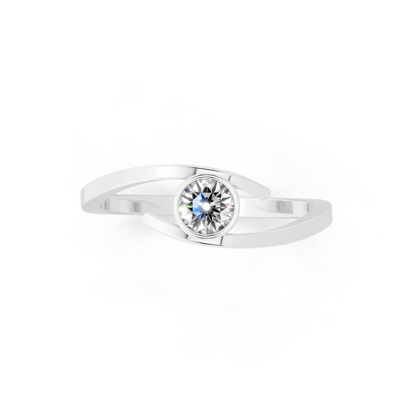 White Gold Tone Spiral Open Ring - Modern Solitaire Statement with White Sparkle