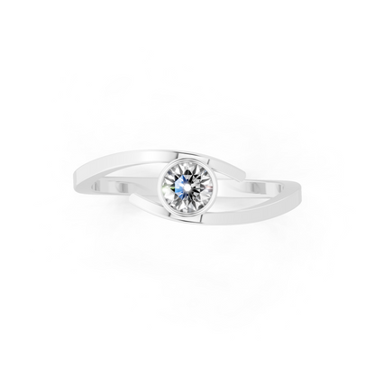 White Gold Tone Spiral Open Ring - Modern Solitaire Statement with White Sparkle