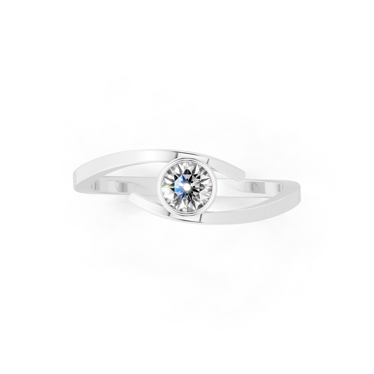 White Gold Tone Spiral Open Ring - Modern Solitaire Statement with White Sparkle