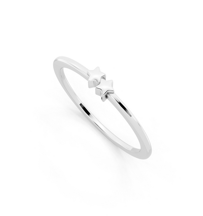 Celeste Duo Star Ring in White Gold Tone - Minimal Celestial Band