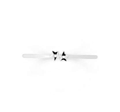 Celeste Duo Star Ring in White Gold Tone - Minimal Celestial Band