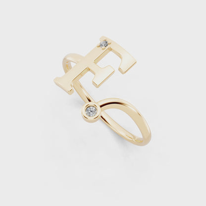 Luxury Yellow Gold Monogram Ring – Diamond Accent Initial Ring for Everyday Elegance