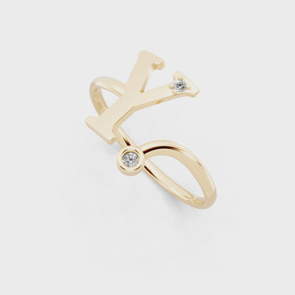 Modern Gold Tone Statement Ring with Monogram-Inspired Y Design
