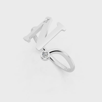 White Gold Letter N Diamond Ring - Elegant Personalized Initial Jewelry