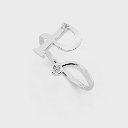 White Gold Letterform Open Ring - Sculptural Diamond Accent Luxury