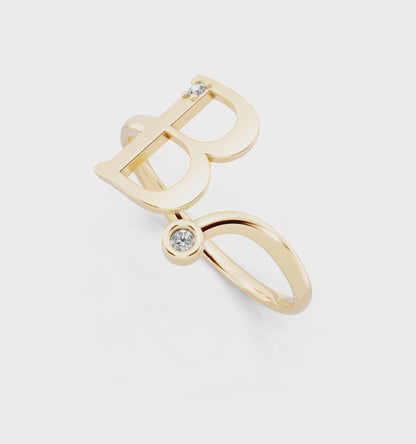 Bellara B Signature Ring in Yellow Gold Tone with Dual White Stone Accents