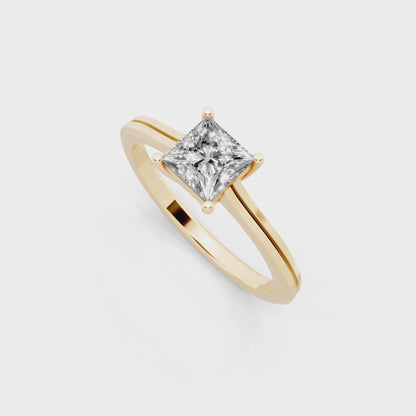 Princess solitaire-inspired cathedral ring