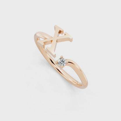 Rose Gold Tone Initial X Open Ring - Elegant White Stone Monogram Design