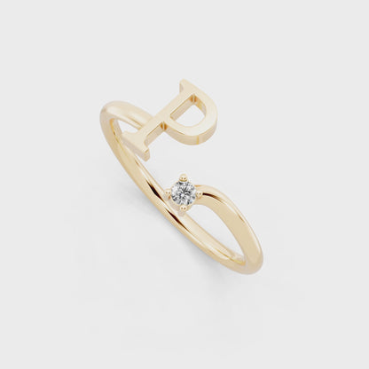 Modern Yellow Gold Tone Letter P Statement Ring with Refined White Stone Accent