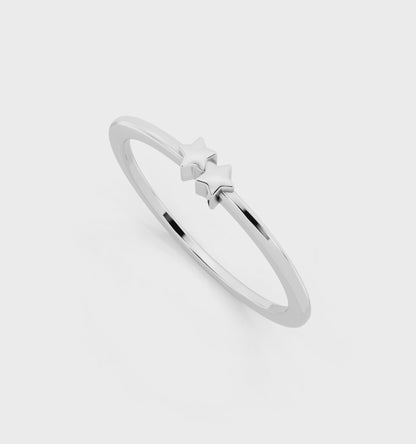 Celeste Duo Star Ring in White Gold Tone - Minimal Celestial Band