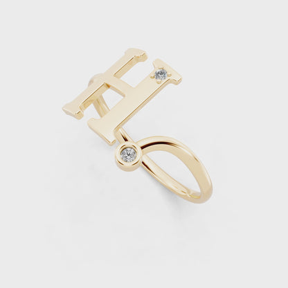 Yellow Gold Initial H Diamond Ring - Elegant Monogram Statement Jewellery