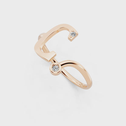 Celeste C Signature Ring in Rose Gold Tone with Dual White Stone Accents