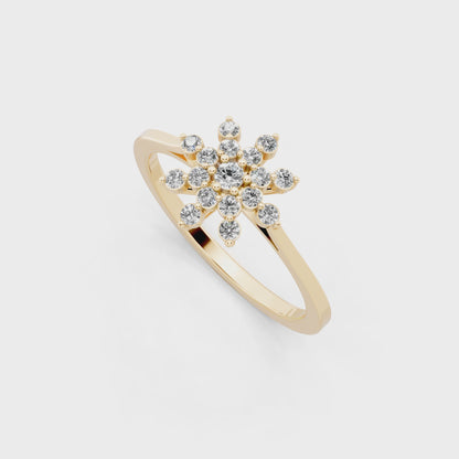Yellow Gold Floral Starburst Ring with Lab Grown Diamond
