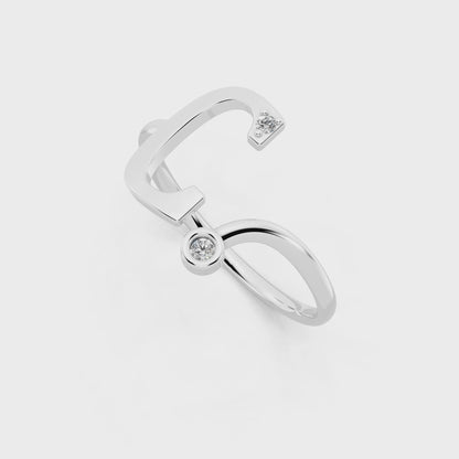 Celeste C Signature Ring in White  Gold Tone with Dual White Stone Accents