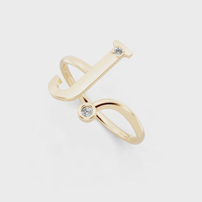 Yellow Gold Initial J Diamond Ring - Modern Bypass Monogram Fine Jewellery
