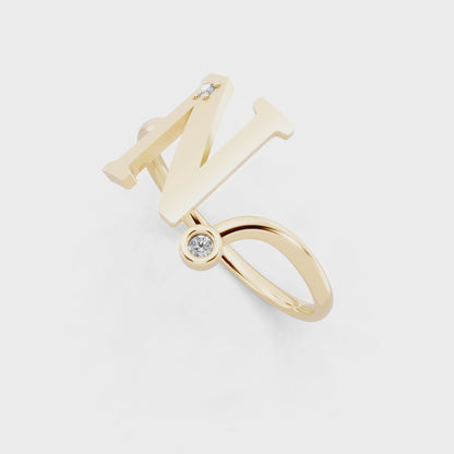 Yellow Gold Letter N Diamond Ring - Elegant Personalized Initial Jewelry