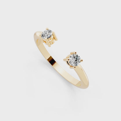 Yellow Gold Tone Dual-Stone Open Ring - Elegant Contemporary Bypass Design
