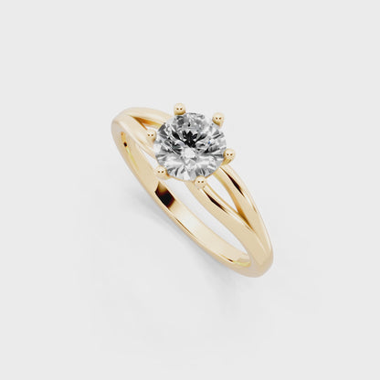 Round solitaire-inspired split-shank ring