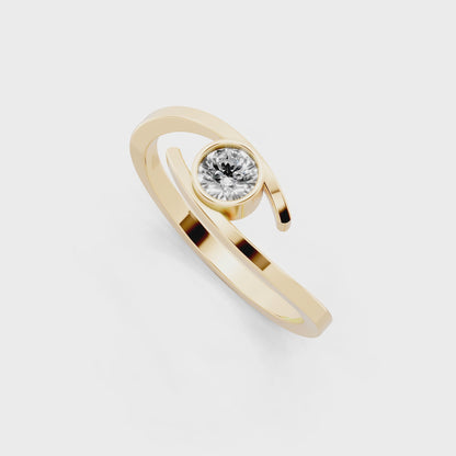 Yellow Gold Tone Spiral Open Ring - Modern Solitaire Statement with White Sparkle