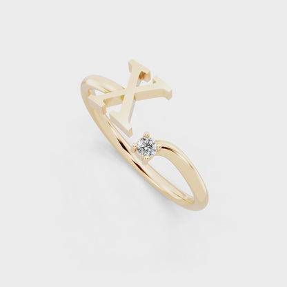 Yellow Gold Tone Initial X Open Ring - Elegant White Stone Monogram Design