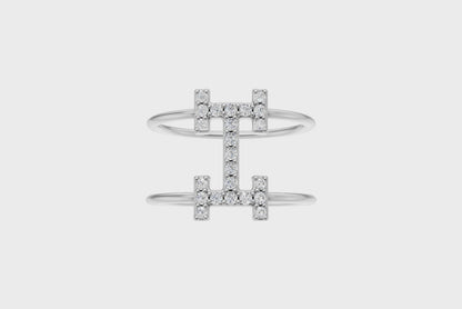 Diamond-Studded Initial “H” Dual Band Ring