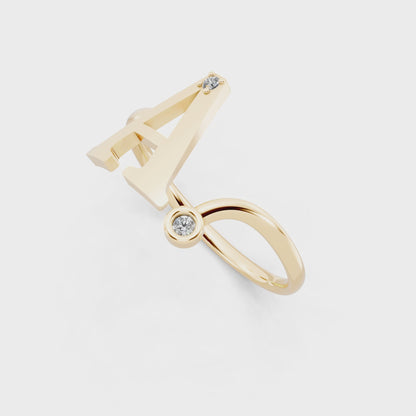 Yellow Gold Tone Initial A Ring - Elegant Monogram Design with Round White Brilliance