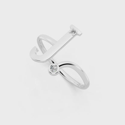 White Gold Initial J Diamond Ring - Modern Bypass Monogram Fine Jewelry