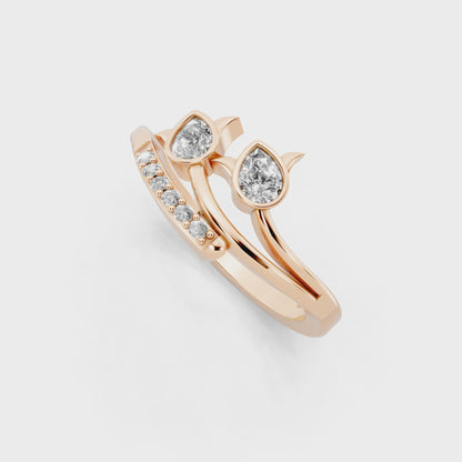 Modern Open Leaf Lab Grown Diamond Ring in Rose Gold Tone