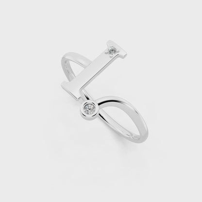 Elegant White Gold Letter I Ring with Diamond Accents - Contemporary Luxury Style