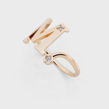 Rose Gold Diamond Initial Ring - Elegant Monogram Statement Ring