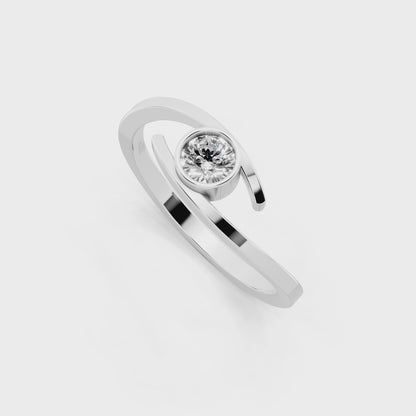 White Gold Tone Spiral Open Ring - Modern Solitaire Statement with White Sparkle