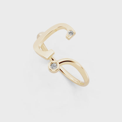 Celeste C Signature Ring in Yellow Gold Tone with Dual White Stone Accents