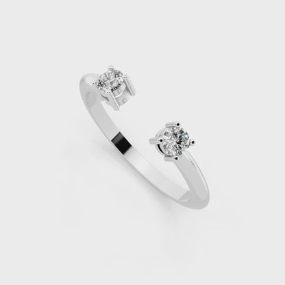 White Gold Tone Dual-Stone Open Ring - Elegant Contemporary Bypass Design