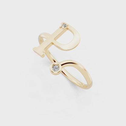 Yellow Gold Letterform Open Ring - Sculptural Diamond Accent Luxury