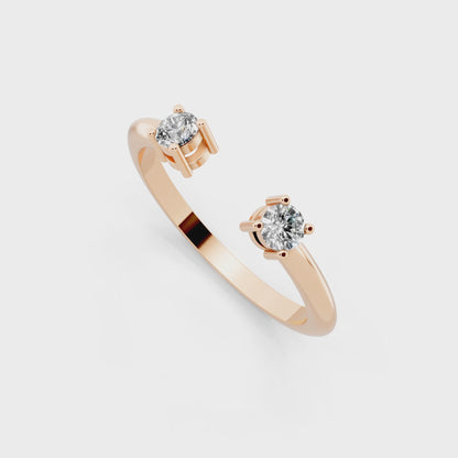 Rose Gold Tone Dual-Stone Open Ring - Elegant Contemporary Bypass Design