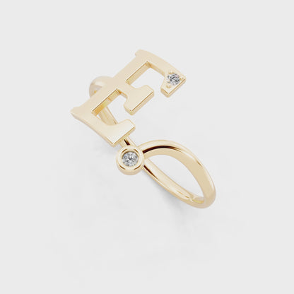 Yellow Gold Initial F Diamond Ring - Elegant Monogram Statement Ring for Women • Modern