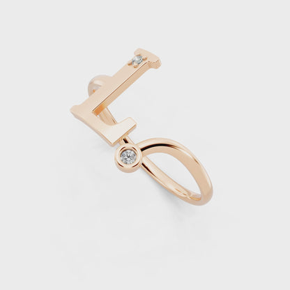 Rose Gold Letter L  Lab Grown Diamond Ring – Modern Initial Statement Ring with Bezel Accent
