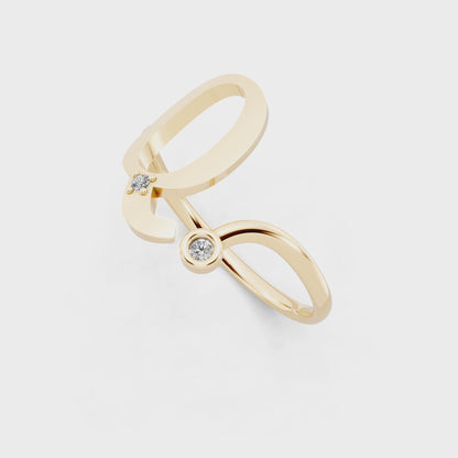 Yellow Gold Dual-Loop Open Ring - Sculptural Diamond Accent Luxury