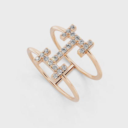 Rose Gold Tone Lab Grown Diamond Cross Ring Premium Open Statement Ring for Women By RJH