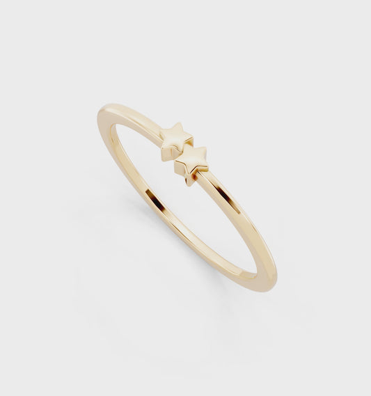 Celeste Duo Star Ring in Yellow Gold Tone - Minimal Celestial Band
