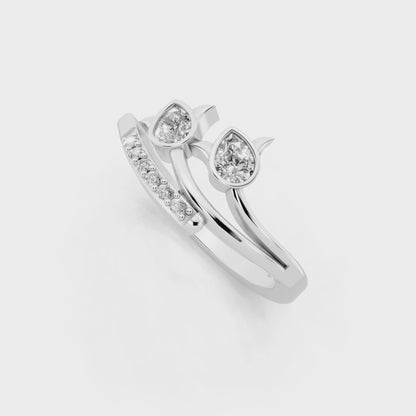 Modern Open Leaf Lab Grown Diamond Ring in White Gold Tone