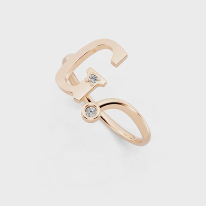 Rose Gold Initial Diamond Ring - Elegant Alphabet Statement Ring for Modern Luxury Styling