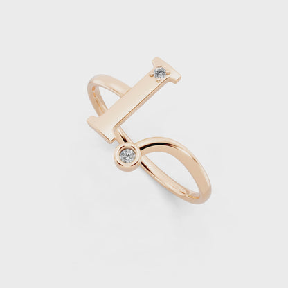 Elegant Rose Gold Letter I Ring with Diamond Accents - Contemporary Luxury Style