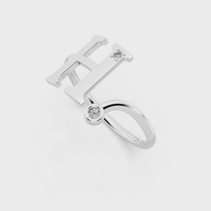 White  Gold Initial H Diamond Ring - Elegant Monogram Statement Jewelry